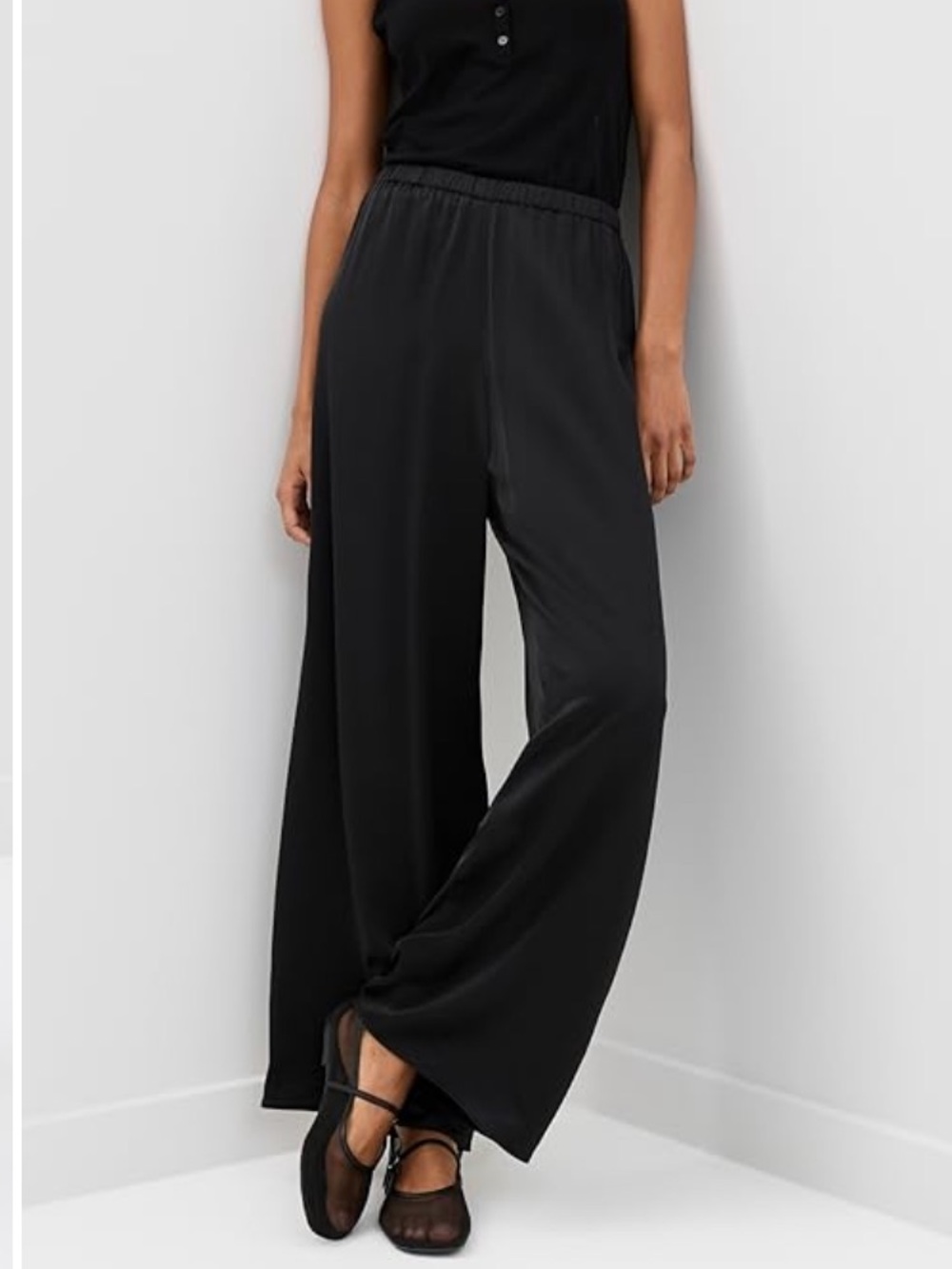 Jenni Kayne Demi Wide Leg Pants, Black Satin Pants, XS